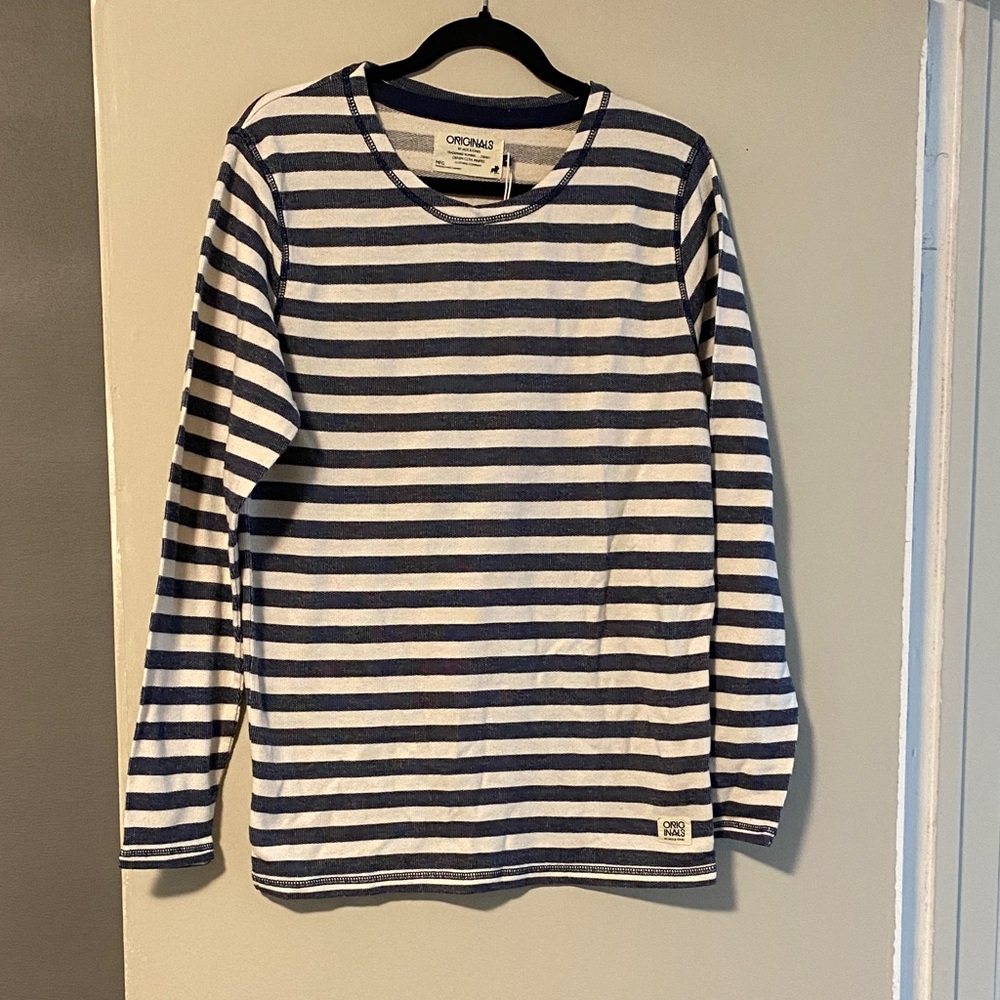 Jack & Jones Navy and White Striped Long Sleeve Tee